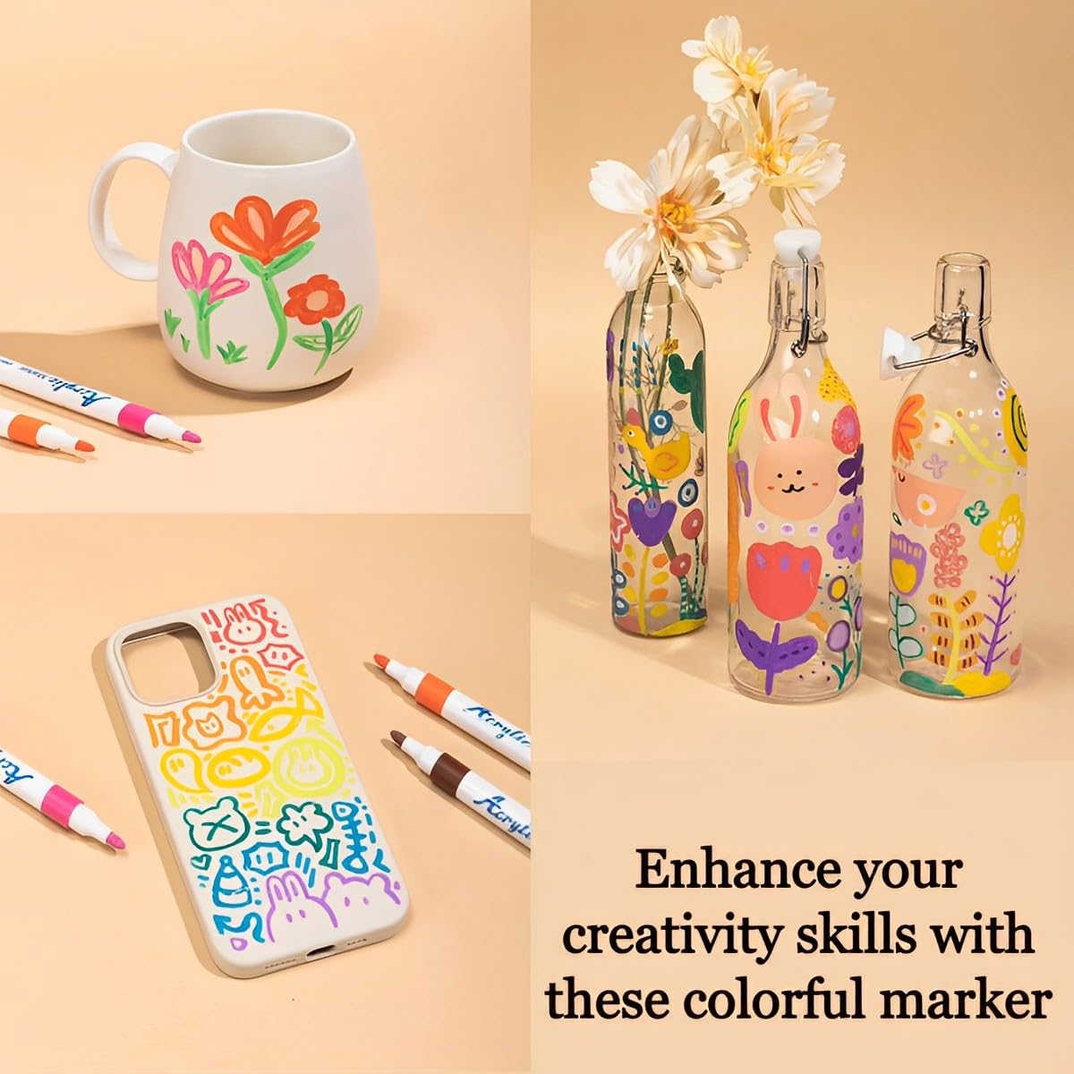 12 Shades Acrylic Marker Paint Pens – Versatile Colors for Wood, Canvas, Stone, Glass & DIY Crafts