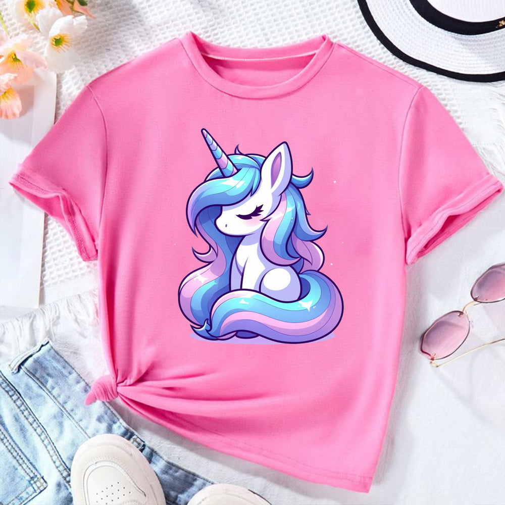 Truebiz Girls Cotton Unicorn Printed T-Shirt | Round Neck Half Sleeves Casual Tee