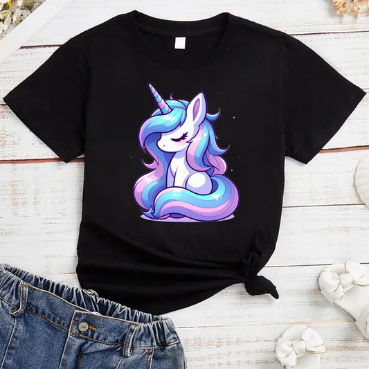 Truebiz Girls Cotton Unicorn Printed T-Shirt | Round Neck Half Sleeves Casual Tee