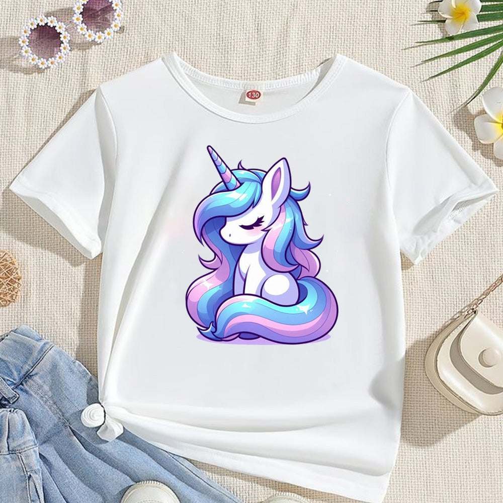 Truebiz Girls Cotton Unicorn Printed T-Shirt | Round Neck Half Sleeves Casual Tee