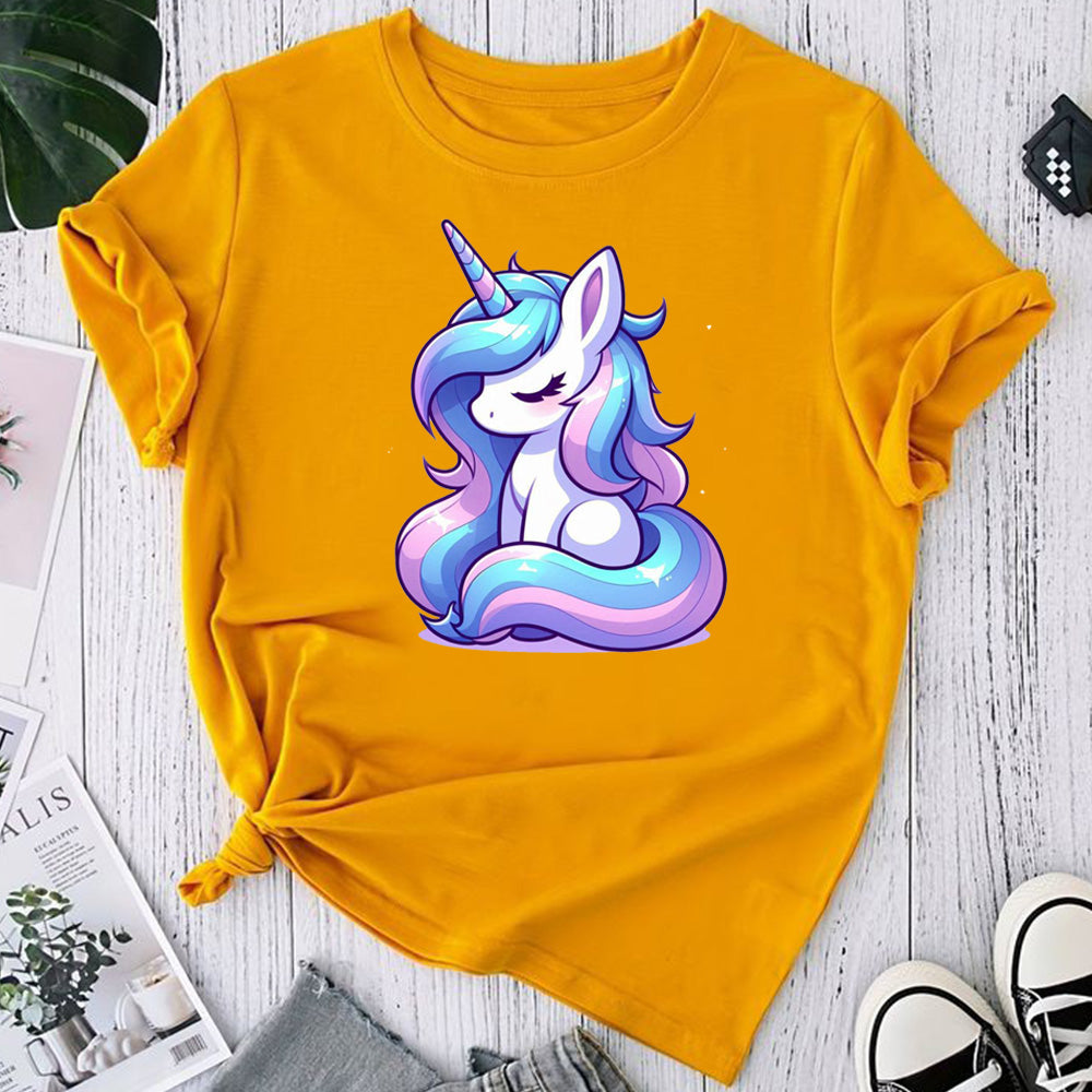 Truebiz Girls Cotton Unicorn Printed T-Shirt | Round Neck Half Sleeves Casual Tee